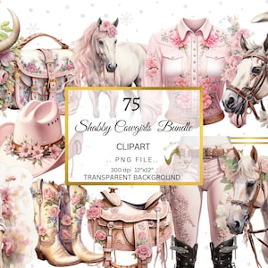 Aquarell Pastell Cowgirl Clipart, Wild Western PNG digitale Bild-Downloads für Card Making, Scrapbook, Junk Journal, Paper Crafts