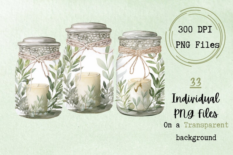 Watercolor Olive Decorations Clipart, Decor clipart, Wedding Clipart, White Candles Clipart, Wedding Centerpiece, White and Green Clipart image 2