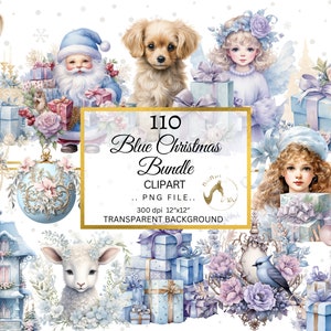 Pacchetto PNG Clipart di Natale blu e viola acquerello, Clipart di cartoline di Natale invernali blu, Natale viola, Vacanze blu, PNG viola di Natale