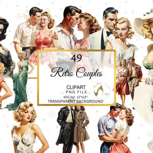 Para zakochanych Retro Akwarela Clipart, Zakochany Vintage Clipart PNG, Portret Dziewczyna, Png Clipart, Papierowe rzemiosło, Dziennik śmieci, Scrapbooking