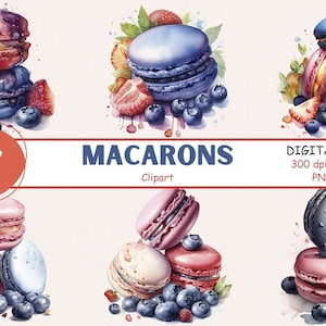 Watercolor Macaron Clipart, Instant Download, Dessert Clipart, Tea Party Clipart, Colorful Macaron Clipart Macaron PNG Commercial Use