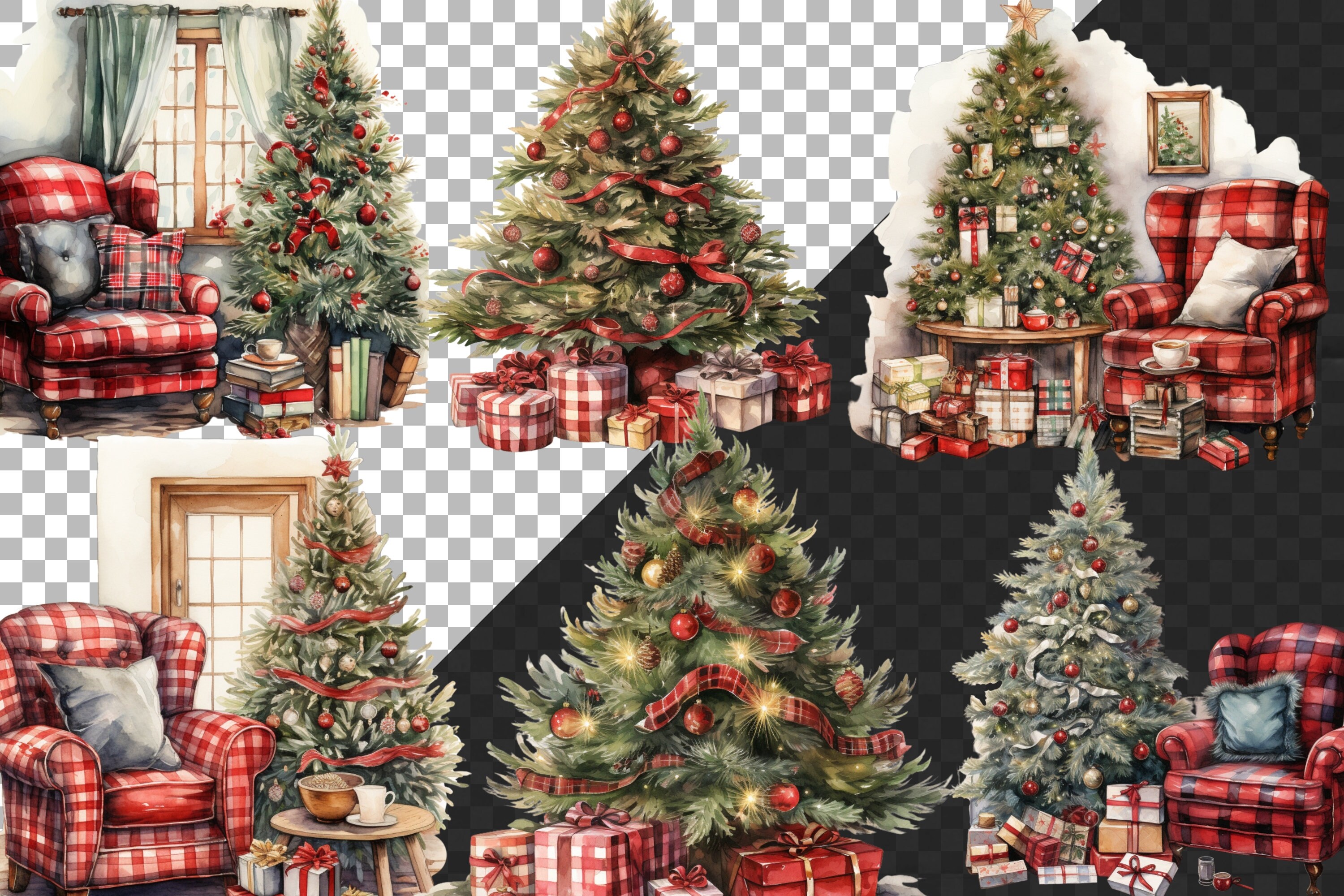 Watercolor Christmas Tree Clipart Bundle, Holiday PNG (digital Download ...