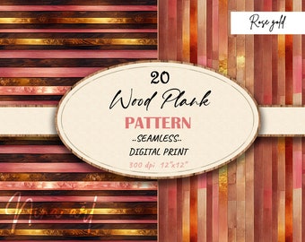 Papel digital de madera oro rosa, texturas rústicas de tablones (descarga digital)