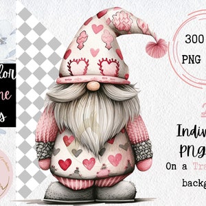 Watercolor Valentines Gnomes Clipart, 20 PNG Festive Gnomes Clipart, Valentines Day Clipart, Gnomes PNG, Fantasy Clipart, Pastel Pink Gnomes
