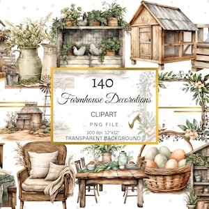 Pacote de clipart de fazenda rústica chique em aquarela, pacote de clipart rústico, png de fazenda de cor neutra, decorações de fazenda aconchegantes, scrapbooking