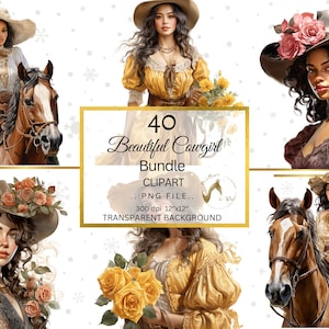 Aquarell Cowgirl Clipart PNG Western Cowgirl Illustration digitaler Download Cowboy Pferd Reiten digitale Kunst Wüste Kakteen Bandana Farm