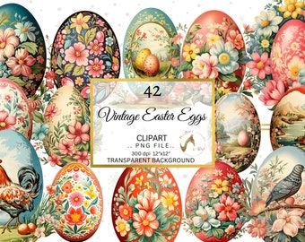 Vintage Osterei Clipart, Frühling Illustrationen (PNG, 12x12, 300 DPI)