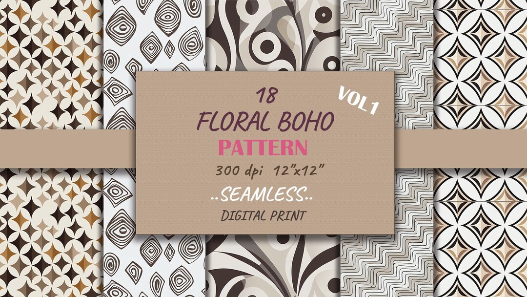 Boho Floral Digital Paper,18 Boho Seamless Pattern, Boho Prints, Boho ...