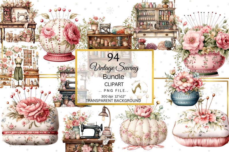 Watercolor Sewing Clipart, Sewing Machines Clipart, Digital Download