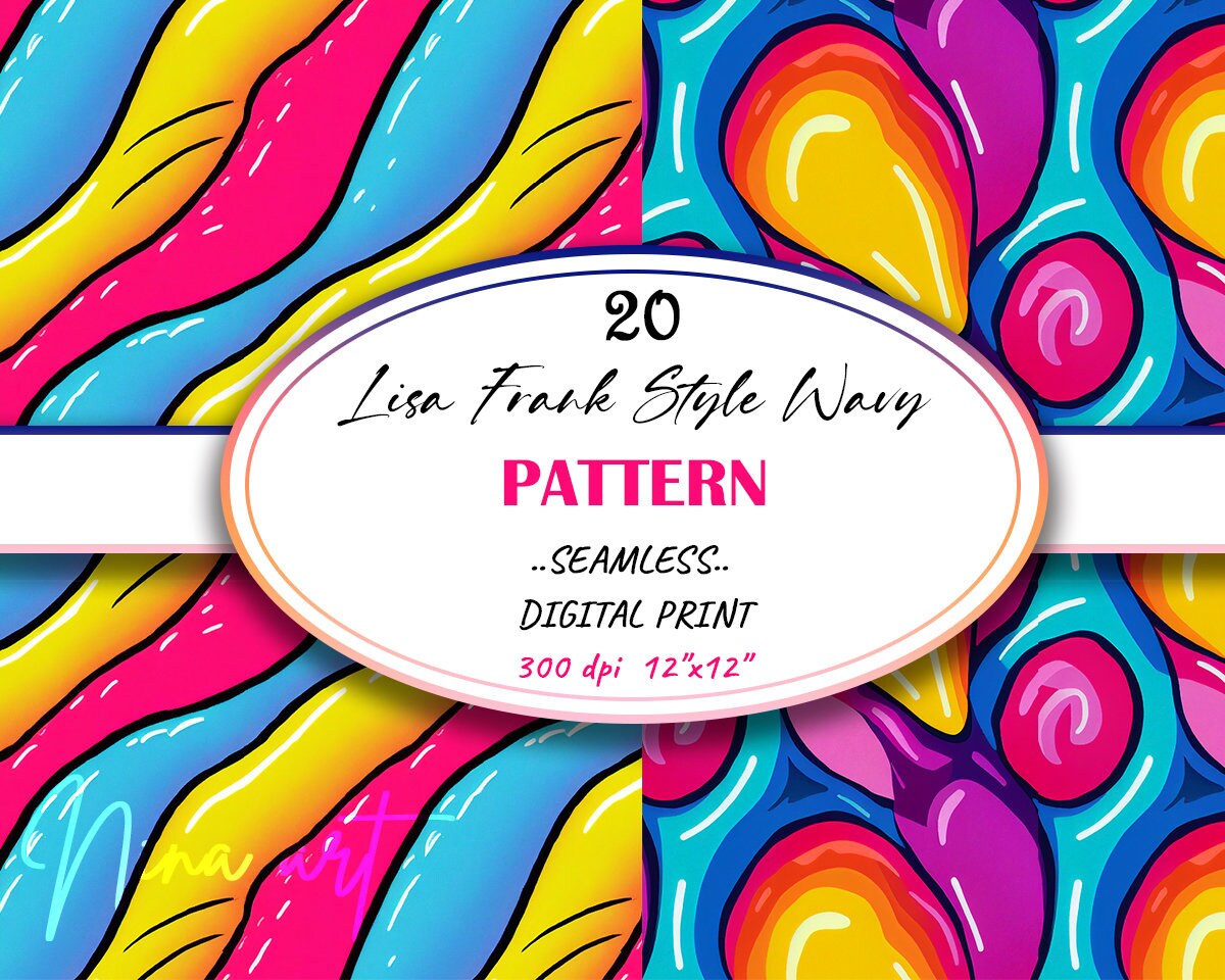 Seamless Lisa Frank Style Wavy Digital Paper Colorful Rainbow Etsy