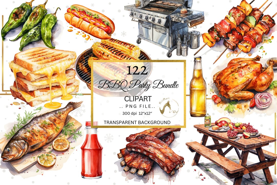 Watercolor BBQ Clipart Bundle, Food Illustrations (PNG) - Etsy UK