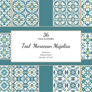 Teal Marokkaanse Majolica tegelpatroon, tegel digitaal papier, naadloze herhaalbare tegels, tegelpatroon digitale download, voor commercieel gebruik