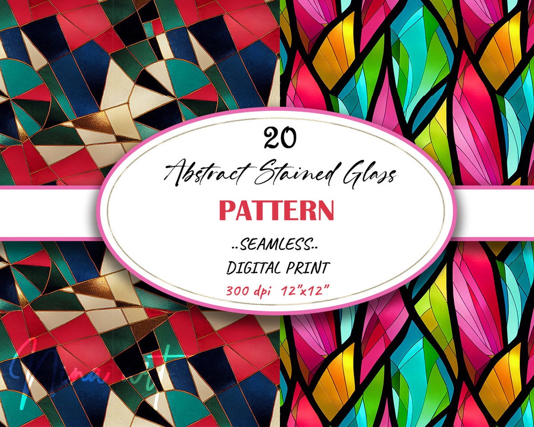 Abstract Stained Glass Pattern, Colorful Seamless Digital Paper (JPG ...