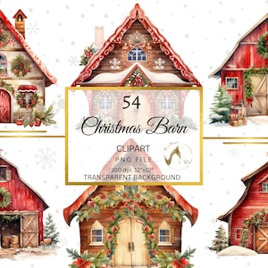 Barn Farm Christmas watercolor, Red Barn Clipart, Farm Barns Watercolor Clipart, Farm Barn, Farming Barn Clipart, Watercolor Barn Clipart