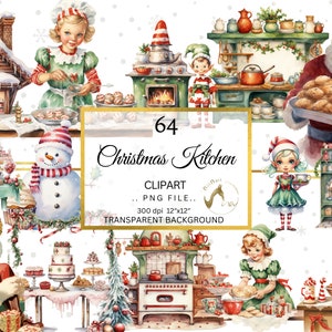 Elfi di Natale Cucina Acquerello Clipart PNG, Clipart cucina acquerello 64 PNG Clipart sala da pranzo a sublimazione natalizia, Biscotti Cupcake