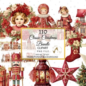 Classic Christmas digital watercolor clipart, Christmas watercolor clipart, winter holidays clipart, xmas clipart, Digital download, png