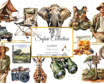 Watercolor Safari Clipart Bundle, Animal PNG Images (Digital Download)
