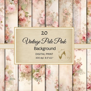 Carte vintage per album floreali rosa pallido, carte digitali fiori rosa cipria, carte effimere per scrapbooking, carta con bordi floreali antichi