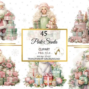 Rosa Weihnachtsmann Clipart Bundle, rosa Weihnachtscliparts, Vintage Weihnachtscliparts, Weihnachten kleines Mädchen Clipart, rosa Schneemann Clipart