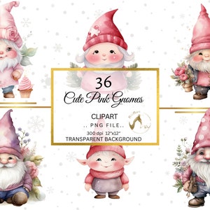 Baby Pink Christmas Gnomes Png, Cute Watercolor Gnome Clipart, Christmas Clipart, Card making Cliparts, Pink Christmas, Commercial PNG