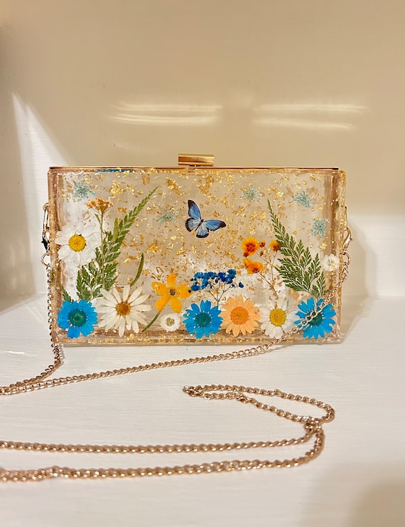 flower decoration Baby gold Color Resin Clutch Purse Box Clutch Bag | eBay