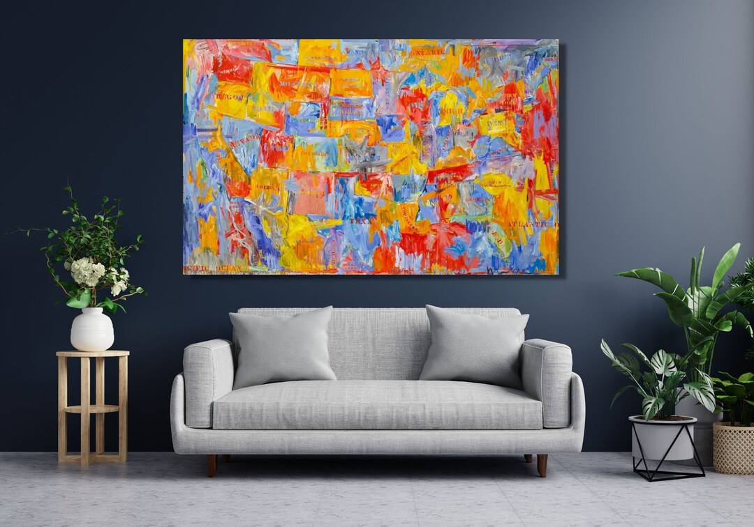 Jasper Johns Map Ready to Hang Canvas Wall Art Design, Poster, Print ...