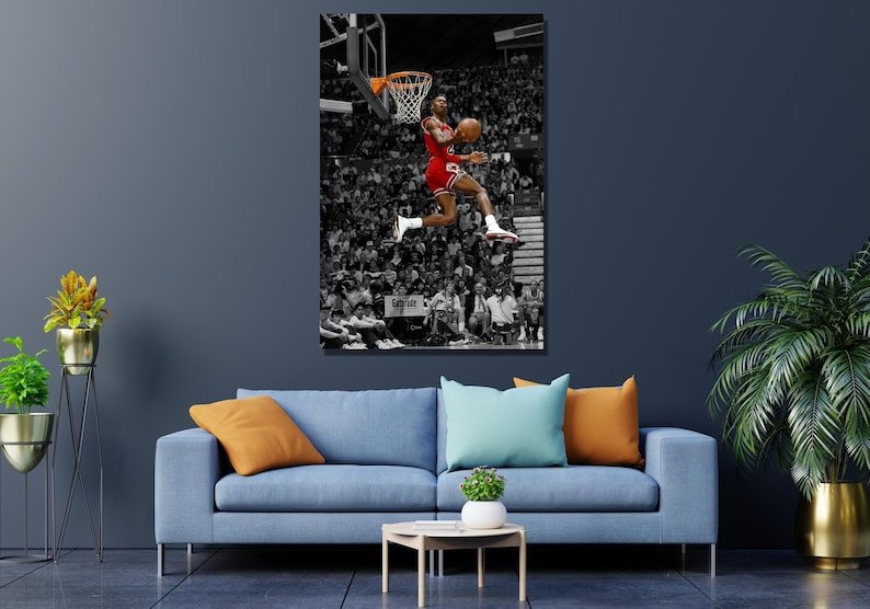 Michael Jordan Dunk Postermichael Jordan Canvas Wall Etsy