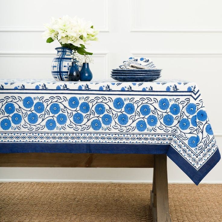 Printofab Blue Floral Hand Block Printed Tablecloth Wedding Party Gifts ...