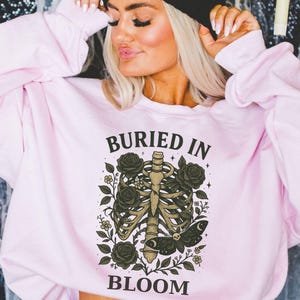 Floral Ribcage Crewneck Sweater: Romantic Gothic Skeleton Top