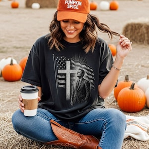 Faith and Freedom Shirt - Comfort Colors Christian T-Shirt with Cross and Flag Design