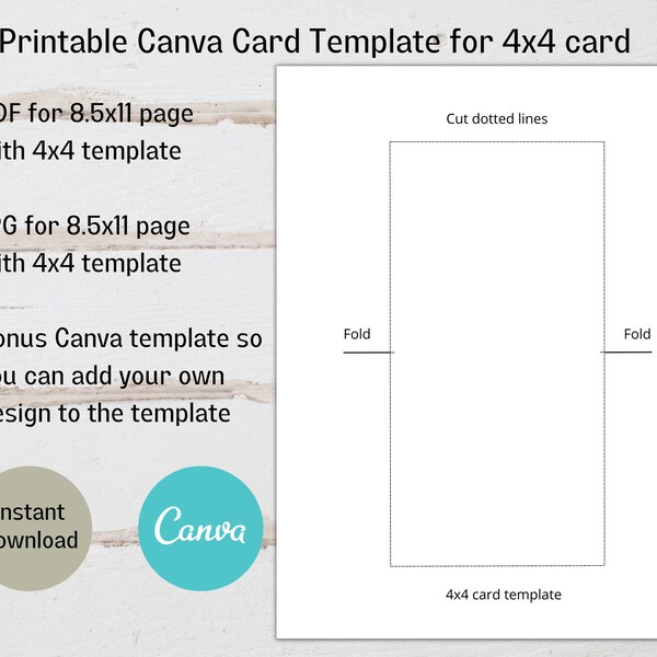 Modèle Canva imprimable pour cartes 4x4, modèle de carte de pliage 4x4, carte de voeux bricolage, carte 4x4 imprimable, téléchargement instantané, téléchargement numérique