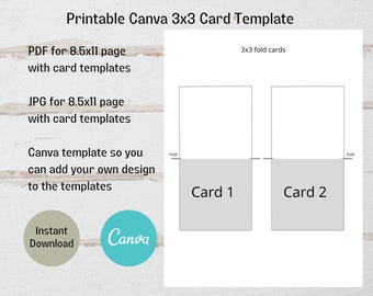 Printable Canva card template for 3x3 card, card making template, DIY card, printable 3x3 fold card, instant download, digital download