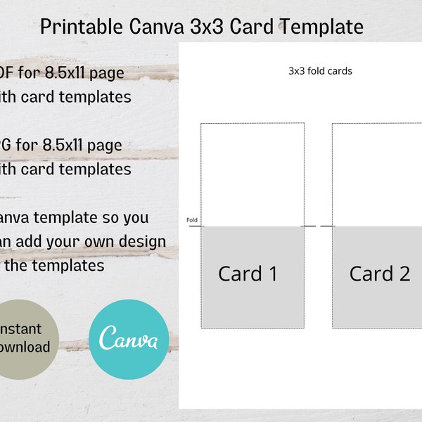 Printable Canva card template for 3x3 card, card making template, DIY card, printable 3x3 fold card, instant download, digital download