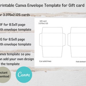 ギフト カード封筒テンプレート、3.375x2.125 封筒テンプレート、Canva テンプレート、印刷可能なギフト カード封筒、ギフト封筒、即時ダウンロード
