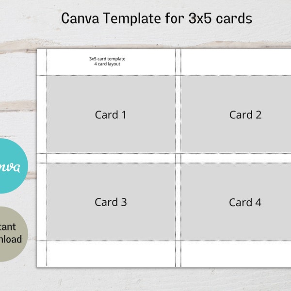Canva template for 3x5 cards, index card template, recipe card , jot card template, printable 3x5 card, instant download, digital download