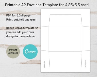 Printable A2 Envelope Template for 4.25x5.50 (A2) card, Canva A2 Envelope Template, Instant download