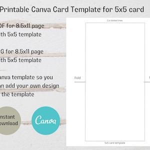 Printable Canva template for 5x5 cards, 5x5 fold card template, DIY greeting card, printable 5x5 card, instant download, digital download