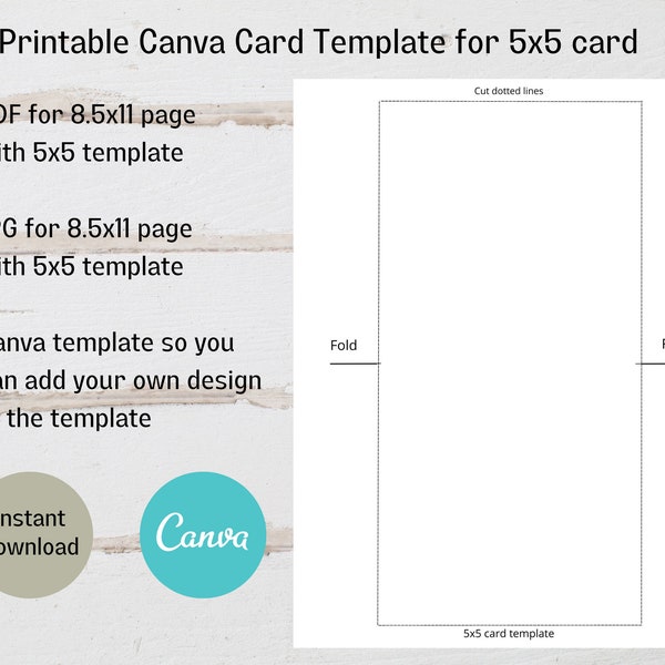 Printable Canva template for 5x5 cards, 5x5 fold card template, DIY greeting card, printable 5x5 card, instant download, digital download