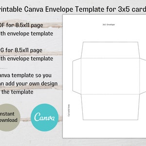 Afdrukbare Canva-sjabloon voor 3x5-envelop, 3x5-envelopsjabloon, DIY-wenskaart, afdrukbare 3x5-envelop, direct downloaden, indexkaart