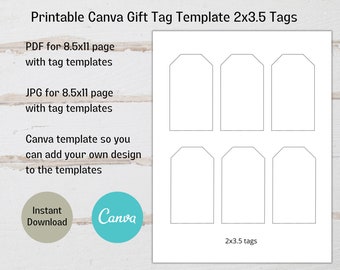 Printable Canva tag template for 2x3.5 inch tags, hang tag template, DIY gift tags, printable gift tags, instant download, commercial use