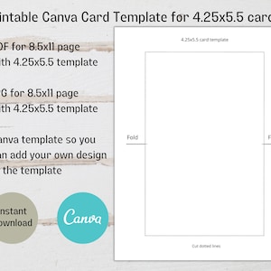 Printable Canva template for 4.25x5.5 cards, post card template, DIY postcard, printable A2 card, note card, instant download, card maker