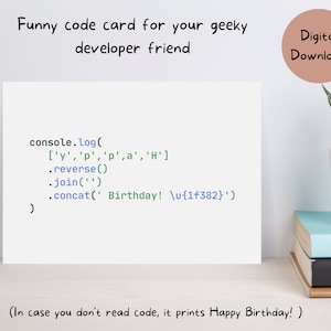 Druckbare lustige Code-Geburtstagskarte für deinen geeky Entwicklerfreund. Sofortiger Download.