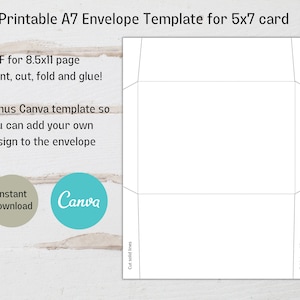 Printable A7 Envelope Template for 5x7 card, Canva A7 Envelope Template image 1