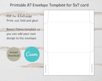 Printable A7 Envelope Template for 5x7 Card, Canva A7 Envelope Template 