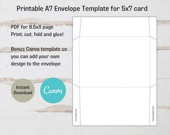 Printable A7 Envelope Template for 5x7 card, Canva A7 Envelope Template