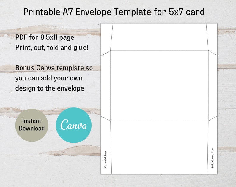 Printable A7 Envelope Template for 5x7 card, Canva A7 Envelope Template image 1