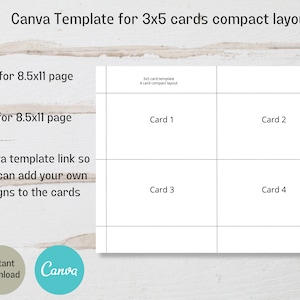 Modèle Canva pour cartes 3x5, modèle de fiche, carte de recette, modèle de carte de notes, carte imprimable 3x5, téléchargement instantané, mise en page compacte