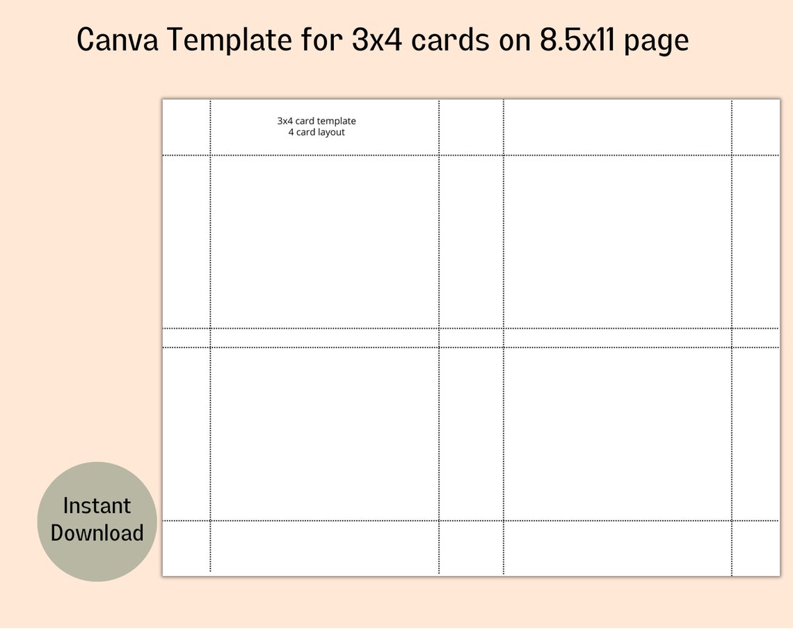 Printable Canva Template for 3x4 Cards, Index Card Template, Jot Card