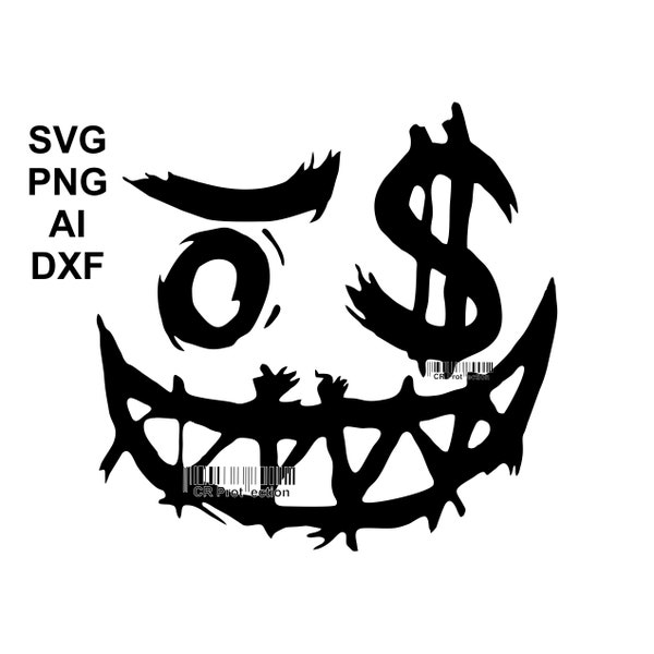 Dollar Head, Capitalist Face, Funny Dollar and Money Illustration, T Shirt Print, Printable Dollar Image SVG, PNG, AI, DxF Clipart