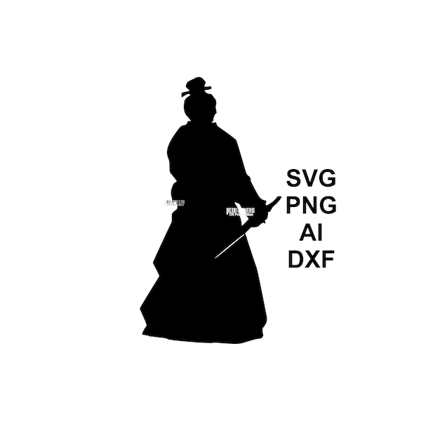 Samurai Silhouette, Japanese Warrior Illustration, The Way of Katana and Peace of Mind SVG, DxF, AI, PNG, Laser Cut, Printing Files